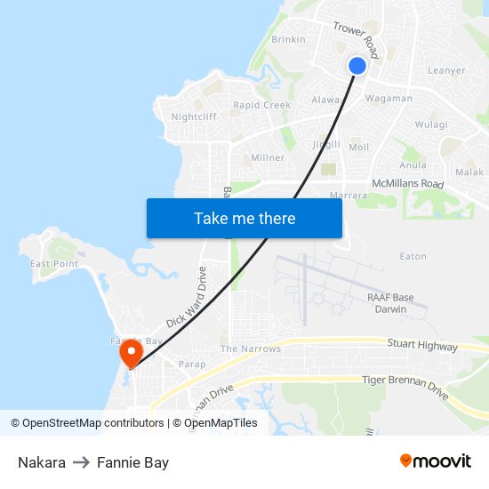 Nakara to Fannie Bay map