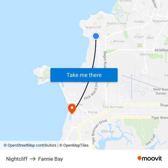 Nightcliff to Fannie Bay map