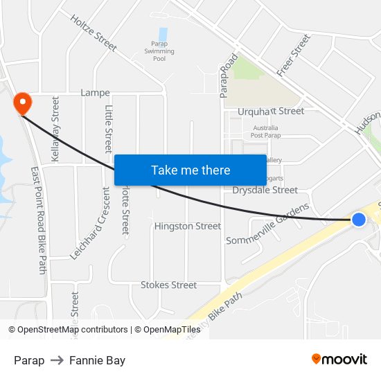 Parap to Fannie Bay map