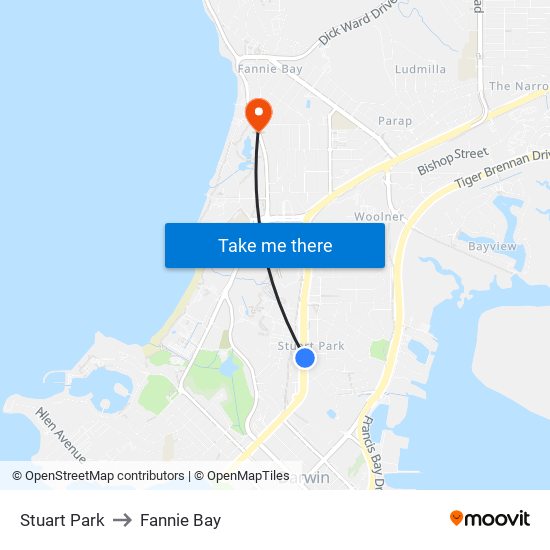 Stuart Park to Fannie Bay map