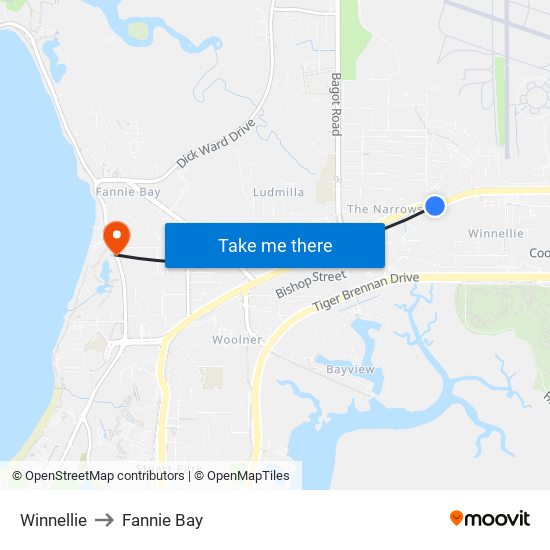 Winnellie to Fannie Bay map