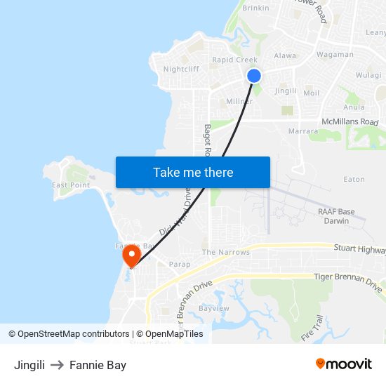 Jingili to Fannie Bay map