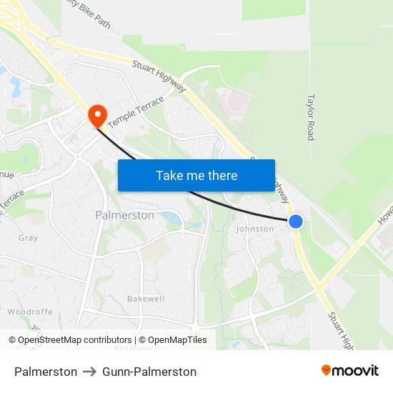 Palmerston to Gunn-Palmerston map