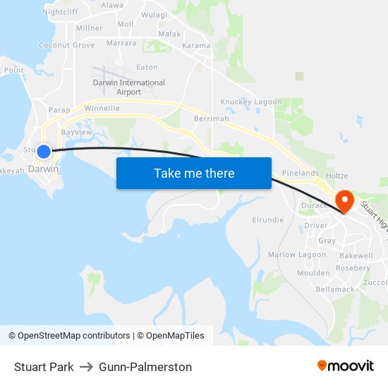 Stuart Park to Gunn-Palmerston map