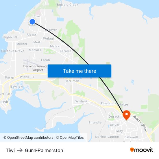 Tiwi to Gunn-Palmerston map