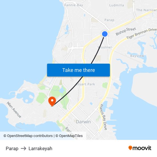 Parap to Larrakeyah map