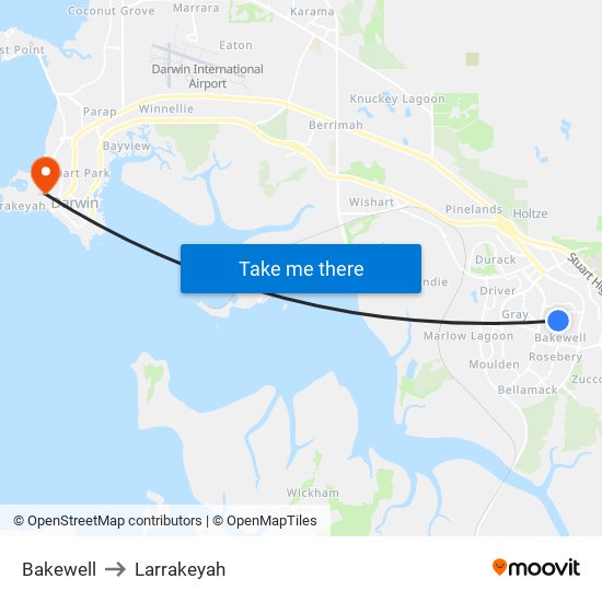 Bakewell to Larrakeyah map