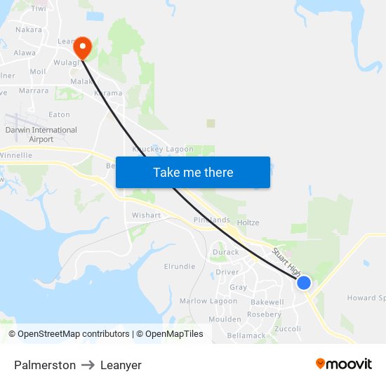 Palmerston to Leanyer map