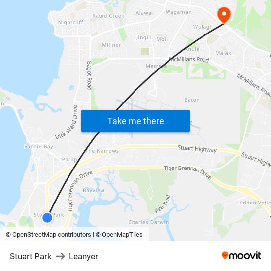 Stuart Park to Leanyer map