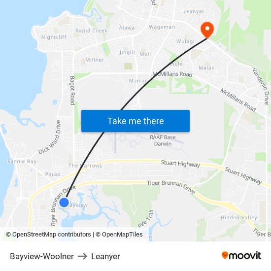 Bayview-Woolner to Leanyer map