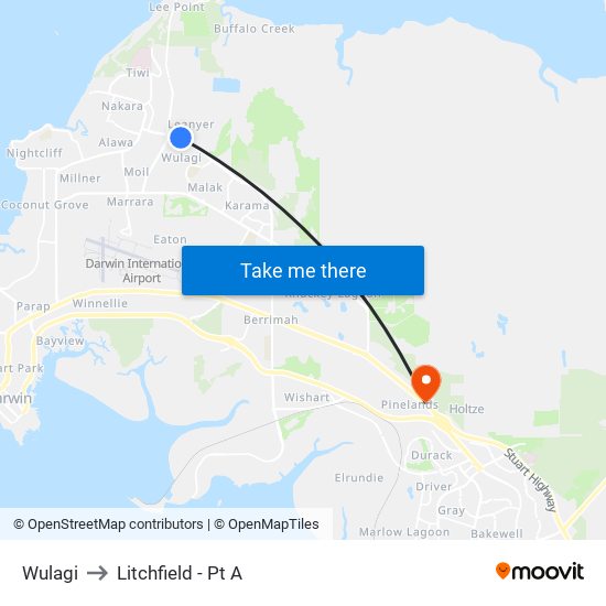 Wulagi to Litchfield - Pt A map