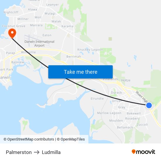 Palmerston to Ludmilla map