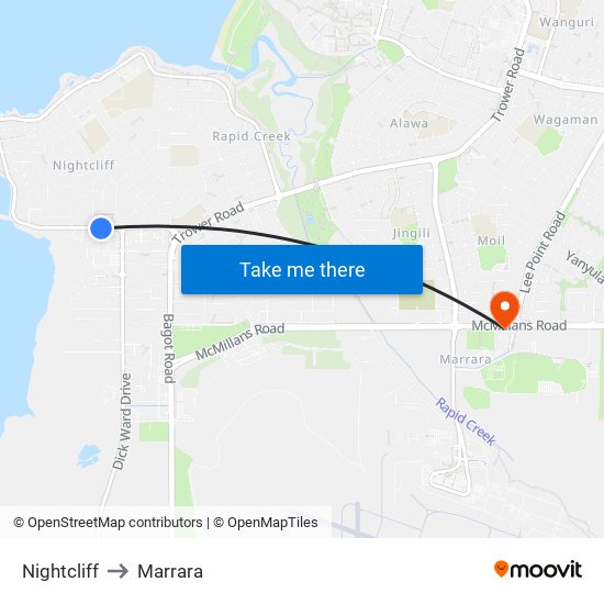 Nightcliff to Marrara map