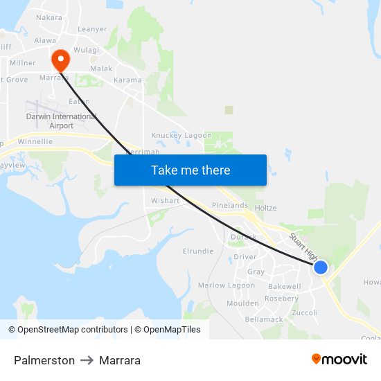 Palmerston to Marrara map