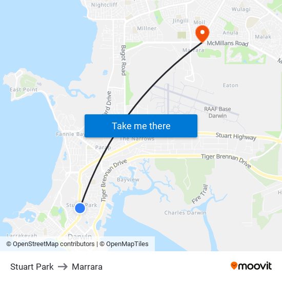 Stuart Park to Marrara map