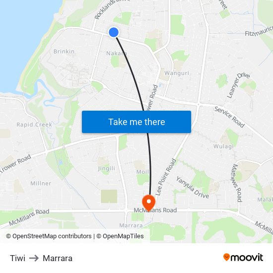 Tiwi to Marrara map