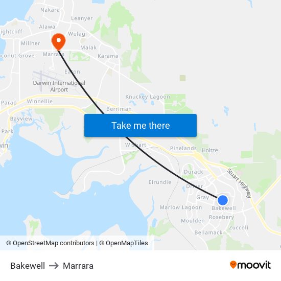 Bakewell to Marrara map