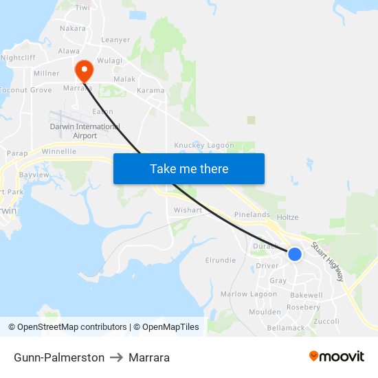 Gunn-Palmerston to Marrara map