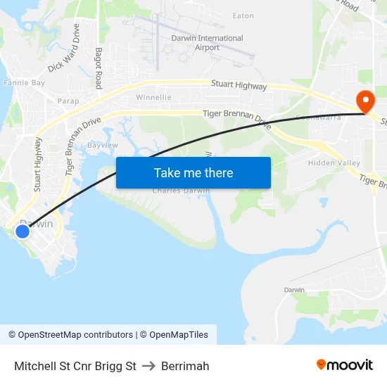 Mitchell St Cnr Brigg St to Berrimah map