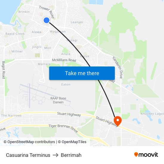 Casuarina Terminus to Berrimah map