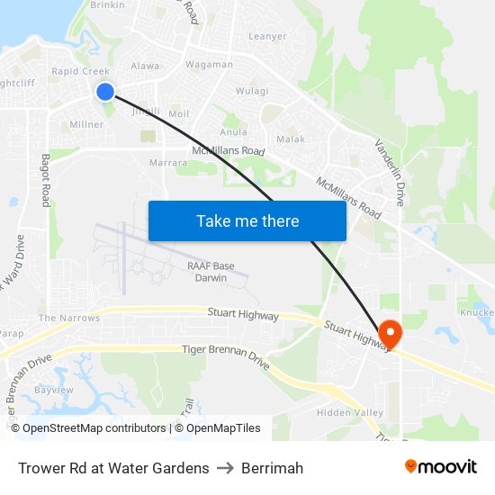 Trower Rd at Water Gardens to Berrimah map