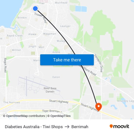 Diabeties Australia - Tiwi Shops to Berrimah map