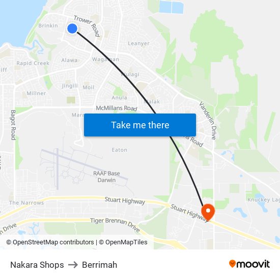 Nakara Shops to Berrimah map