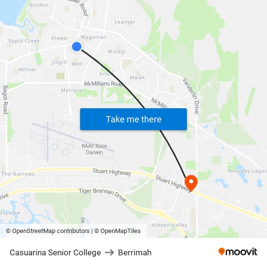 Casuarina Senior College to Berrimah map