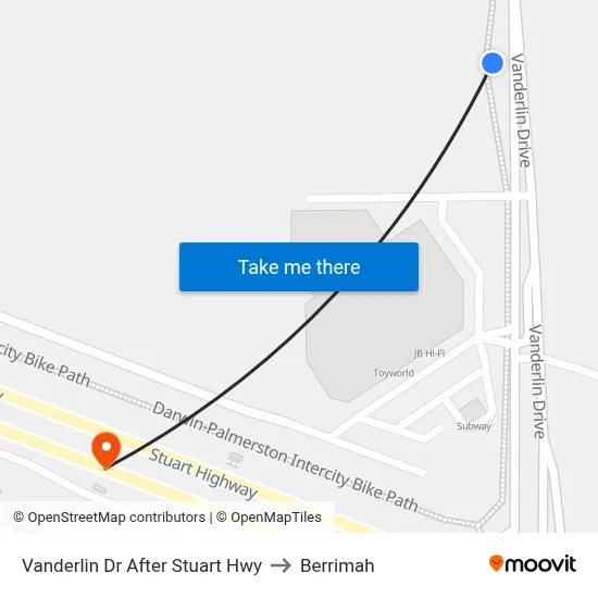 Vanderlin Dr After Stuart Hwy to Berrimah map