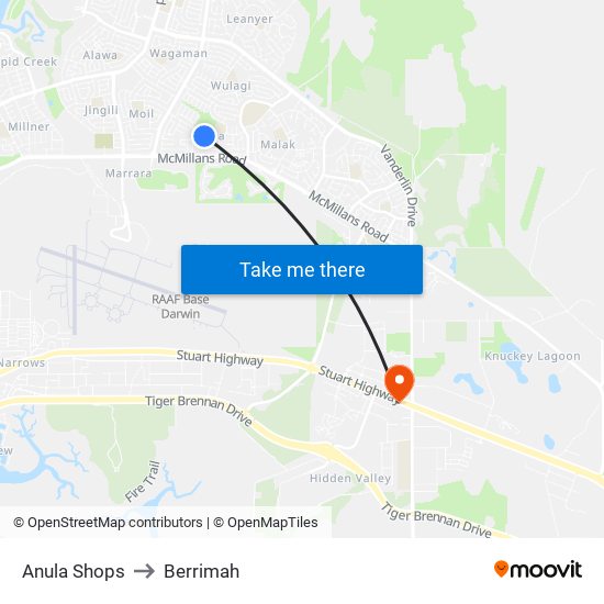 Anula Shops to Berrimah map