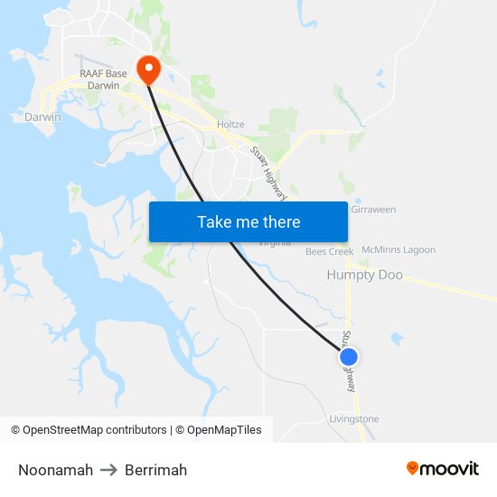Noonamah to Berrimah map