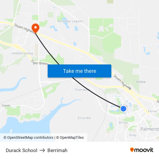 Durack School to Berrimah map