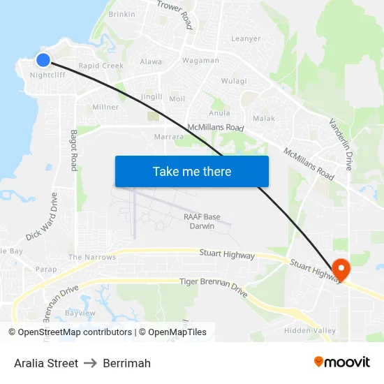 Aralia Street to Berrimah map