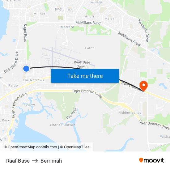 Raaf Base to Berrimah map