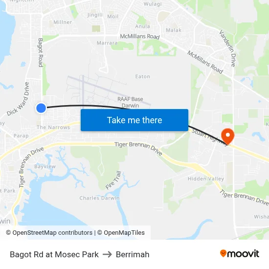 Bagot Rd at Mosec Park to Berrimah map