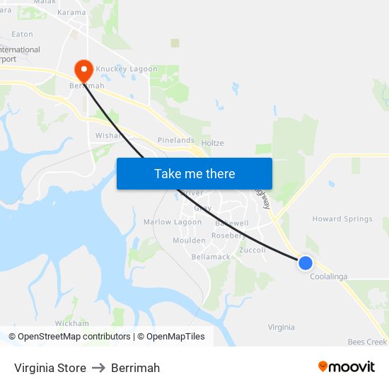 Virginia Store to Berrimah map