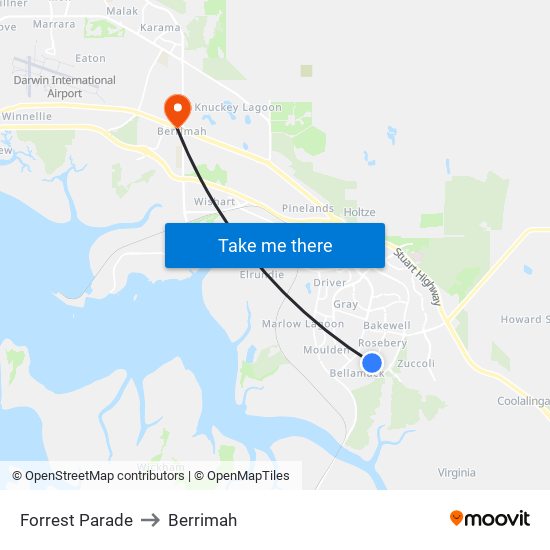 Forrest Parade to Berrimah map