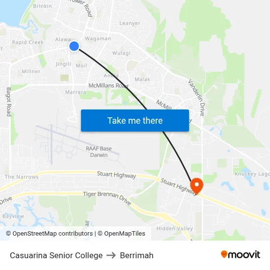 Casuarina Senior College to Berrimah map