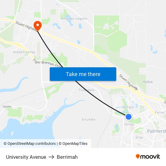 University Avenue to Berrimah map