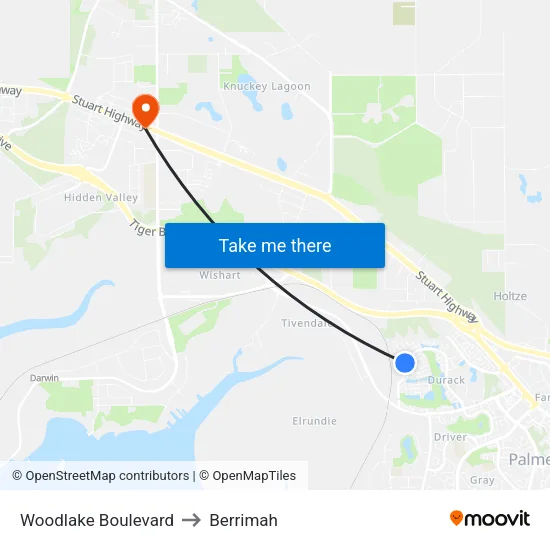 Woodlake Boulevard to Berrimah map