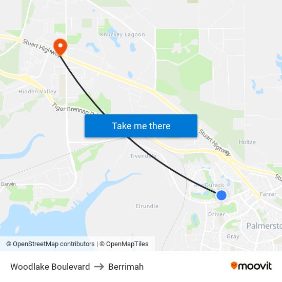 Woodlake Boulevard to Berrimah map