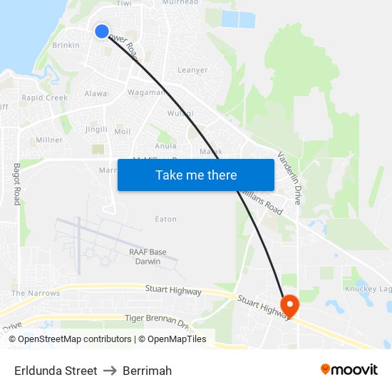 Erldunda Street to Berrimah map