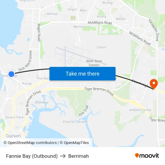 Fannie Bay (Outbound) to Berrimah map