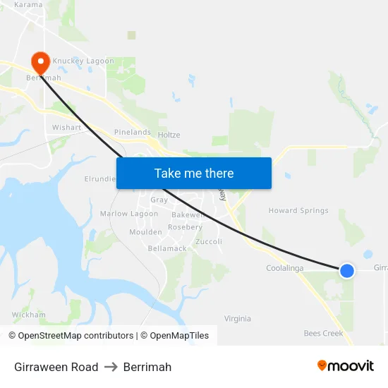 Girraween Road to Berrimah map