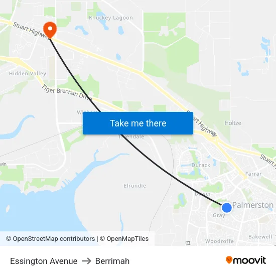 Essington Avenue to Berrimah map