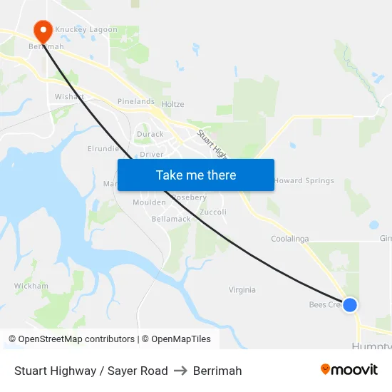Stuart Highway / Sayer Road to Berrimah map