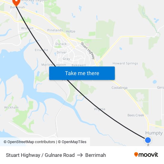 Stuart Highway / Gulnare Road to Berrimah map