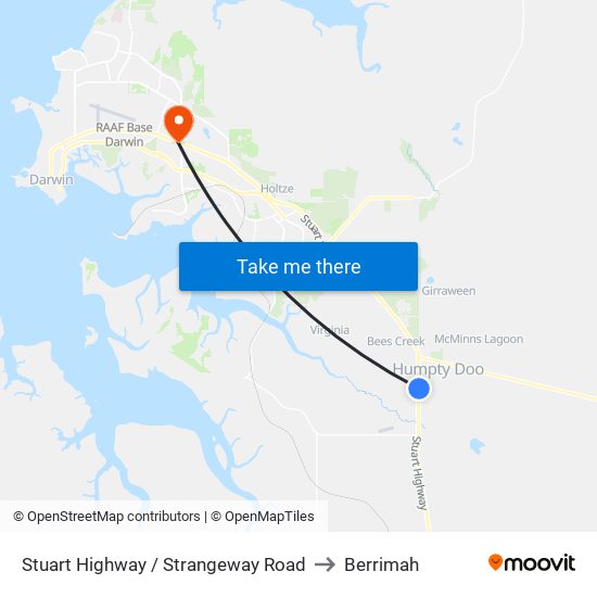 Stuart Highway / Strangeway Road to Berrimah map