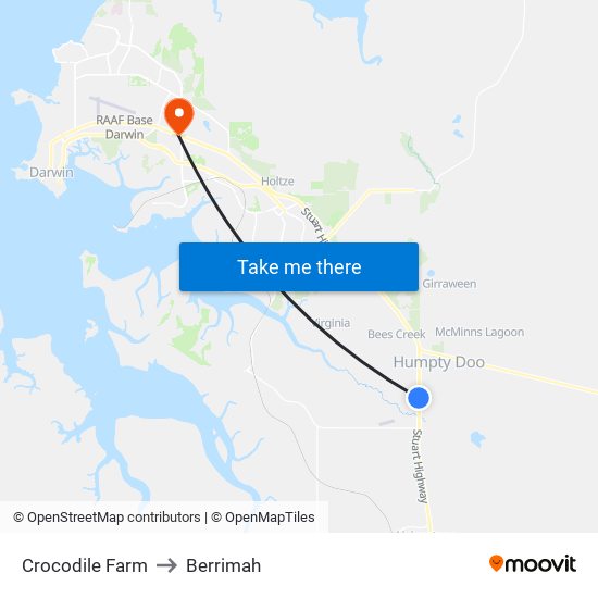 Crocodile Farm to Berrimah map