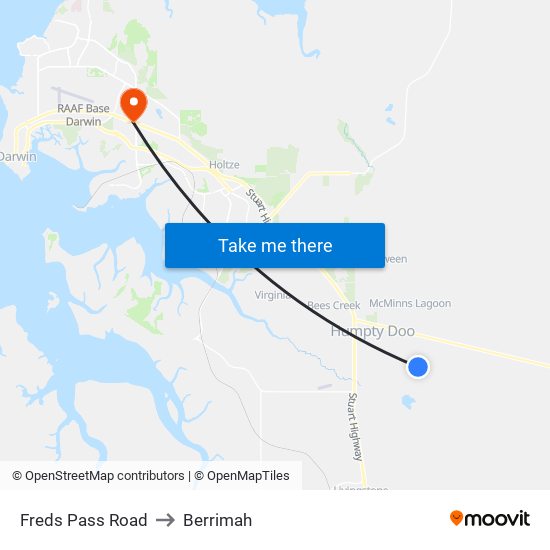 Freds Pass Road to Berrimah map